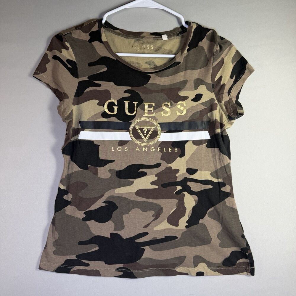 Guess Los Angeles Slim T-shirt Women Medium Camo Logo